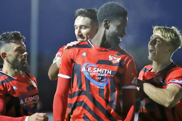 It was smiles all round after Kettering Town eased into a 4-0 lead (Picture: Peter Short)