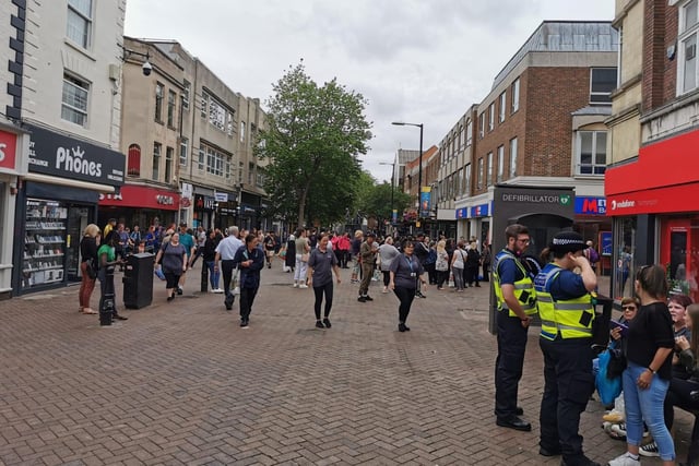 The scene in Northampton town centre today (Tuesday) as police and bomb squad units deal with "suspicious object" found in doorway near Market Square