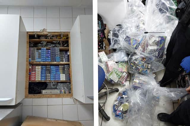 Some of the illegal cigarettes worth £80k were stashed in a hidden cupboard. Image: Northants Police