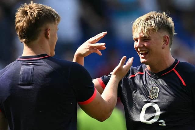 Henry Pollock celebrates England's win over Fiji