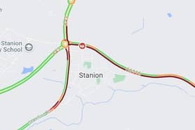 There is queuing traffic around the Eurohub roundabout. Image: Google