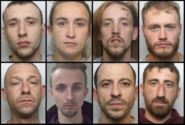 Faces of seven men and one woman police are hunting in connection with violent crime or carrying weapons