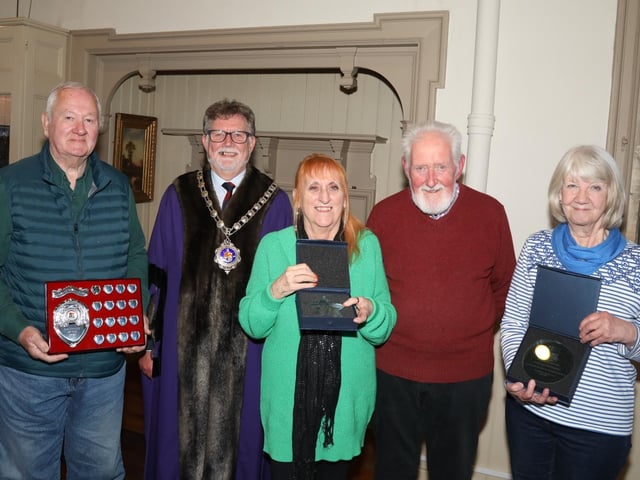 L-r Don McColl, Mayor of Rothwell Cllr Ray Davis, Irene James, Laurie Johnson and Pam Norris