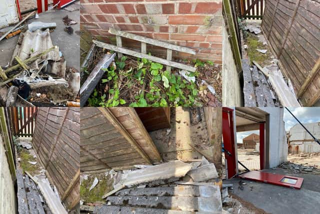 Roofing material and other debris has dislodged from the building which is set to be demolished, causing safety concerns among residents