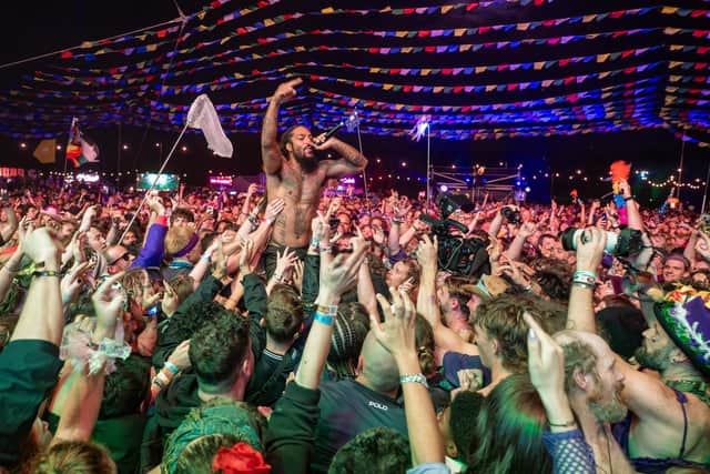 Bob Vylan headlining the Solasta stage at the Shambala Festival on Friday, August 28, 2026. Photo by David Jackson.
