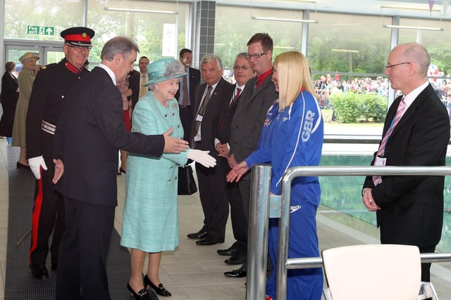 The Queen is introduced to Caitlin McClatchey (Team GB swimmer from Brixworth)  2012