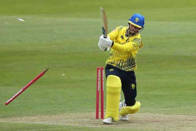 Scott Borthwick is bowled by Ben Sanderson