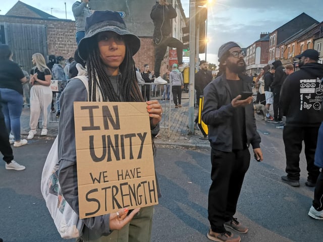 Hundreds have gathered in Kettering Road this evening from 7pm with a peaceful counter-protest