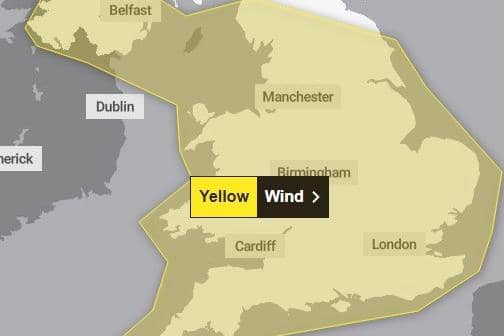 The Met Office warning in place for wind on Monday April 15, which covers all of Northamptonshire.
