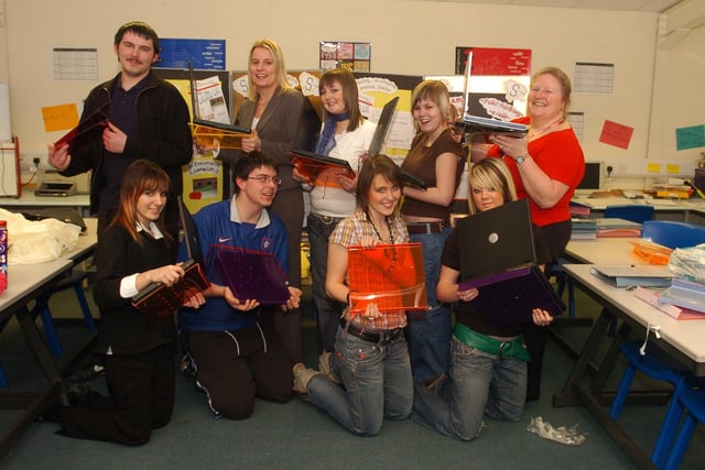 A Young Enterprise Group who made laptop stands. Pictured (rear) are Matthew McIntyre; Angela Ford; Jodie Edmonds; Katrina Vandrill; and Jan Tonks. Front are Nicolina Eosnia; Andrew Scott; Dale Hornby; and Carly Murison.