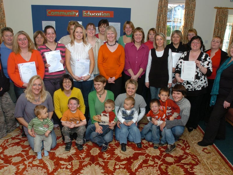 The staff and successful students at Pen Green's Community Education class celebrate passing their exams in 2007.