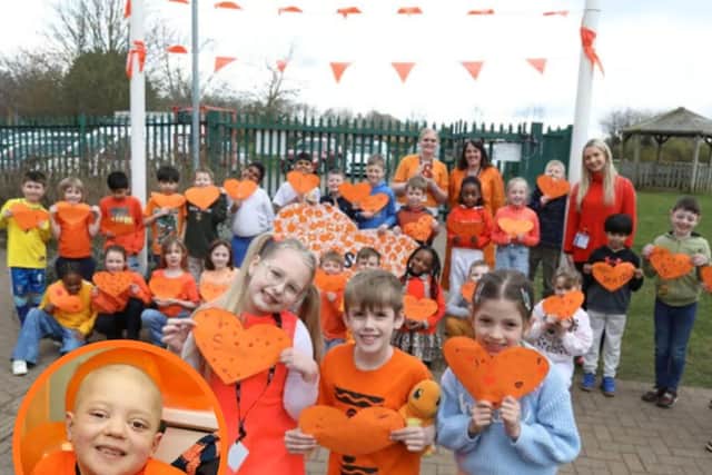 Youngsters supporting last year's Orange Day and Sebastian Nunney, inset
