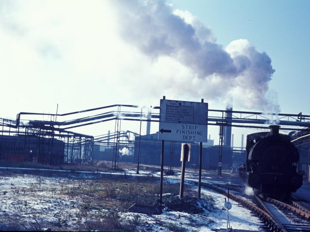 A distinctive aspect of operations around Stewarts and Lloyds Corby Iron and Steel Works were these yellow liveried 0-6-0STs built by Hawthorn Leslie. (Photo by Rail Photo/Construction Photography/Avalon/Getty Images)