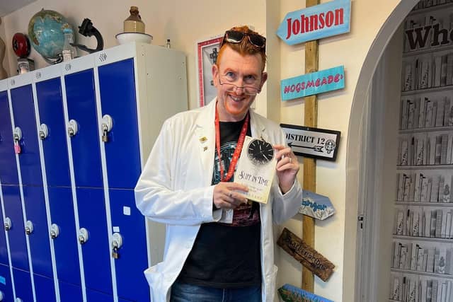 Jonas Lane dressed at the main character from his book Slipp In Time on World Book Day at Camestone School.