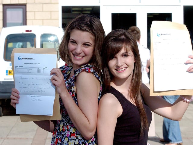 Lauren Robinson and Rebecca Mee with their A-level results in 2009