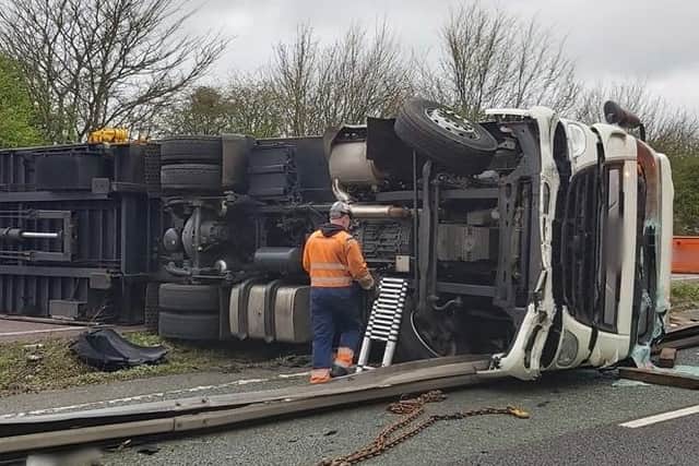 The overturned HGV. Credit: National Highways