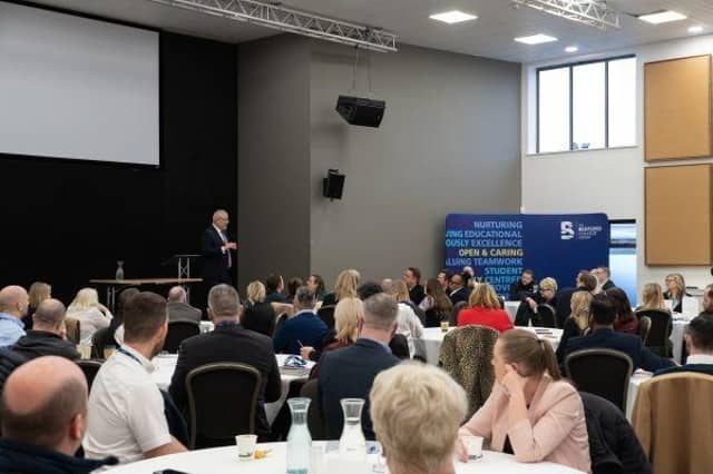 Yiannis Koursis OBE, CEO of The Bedford College Group, gives a keynote speech at the launch of the Group's Industry Advisory Board.