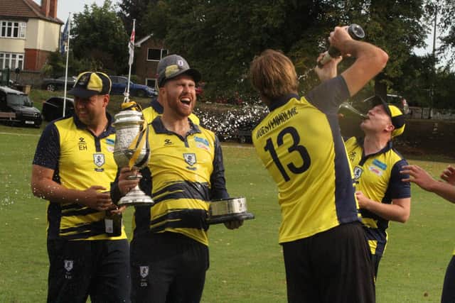 Finedon celebrate a fourth straight NCL Premier Division title success (Picture: Finbarr Carroll)