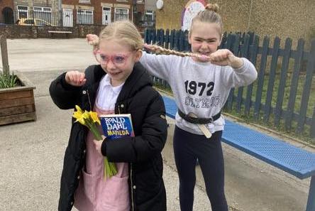 Annie Matilda and Bonnie, from Rothwell as Amanda Thripp and Miss Trunchbull