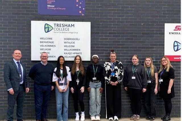 MP Lee Barron with Mark Hughes - Interim Campus Principal, and students of Tresham College Corby.