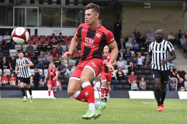 Ben Toseland in action for Kettering Town in their friendly win at Corby Town last weekend. Picture courtesy of Poppies Media