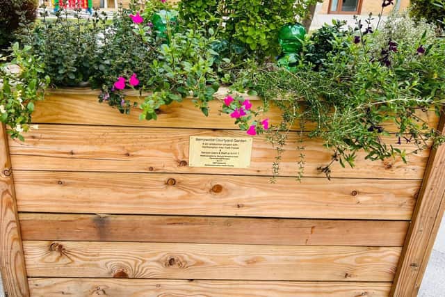 Planters created by patients and staff for the spiritual garden