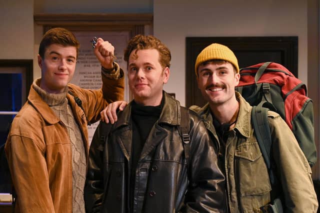 Luke Rhodri, Joey Lockhart and Theo Woolford in Dial M For Mayhem at the Royal & Derngate in Northampton