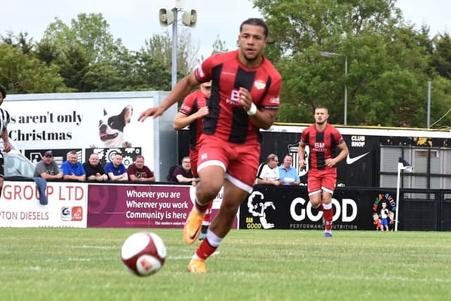 Neo Richard-Noel scored both goals for Wellingborough Town in their fine win at Coventry Sphinx