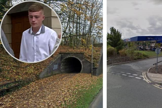 The scenes of the attacks and (inset) William McGhie leaves court