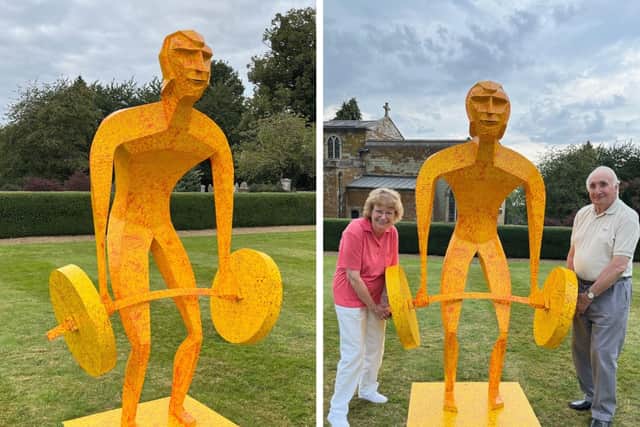 Mick Henson's weightlifter sculpture is going on show at Bannatyne Health Club in Wellingborough