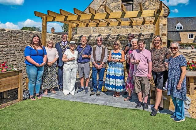 Pic 1) The various sponsors – and members of Higham Ferrers Tourism – and the Mayor Gary Salmon, at the opening of the new sensory space at the Duchy Barn Garde