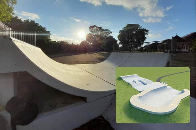 The current park will be demolished and replaced with a new facility (inset)