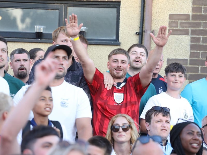 Fans at the Kettering Town FC World Cup Fan Zone watch England vs Argentina in the semi-final