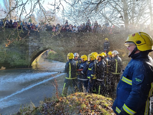Geddington Volunteer Fire Brigade vs Northants Fire and Rescue firefighters at the annual Geddington Squirt