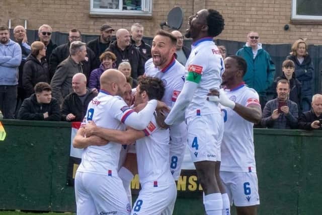 AFC Rushden & Diamonds made history by beating Morecambe in the FA Cup, reaching the first round for the first time (Picture: Shaun Frankham)