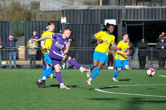 Toby Hilliard was on target for Corby Town in their 4-1 defeat at Sporting Khalsa last weekend. Picture by Jim Darrah
