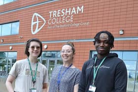 L-R : Isobel Aldersey, Emma Boulton Roe (Tresham College Head of Department, Performing Arts, Media and Music) and Bright Aimule.