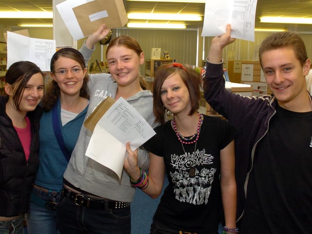 Michaelle Dunkling, Charlotte Hawkins, Alex Keit, Deanna Sutherland and Kieron Vanstone, all 16, pick up their GCSE results, 2007