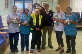Some of the packs being handed over to Hazelbrook Ward at Isebrook hospital in Wellingborough