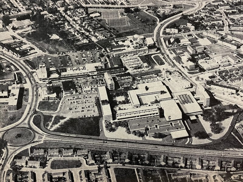 A thriving and growing town centre ahead of a new extension taking place in the mid 1970s.