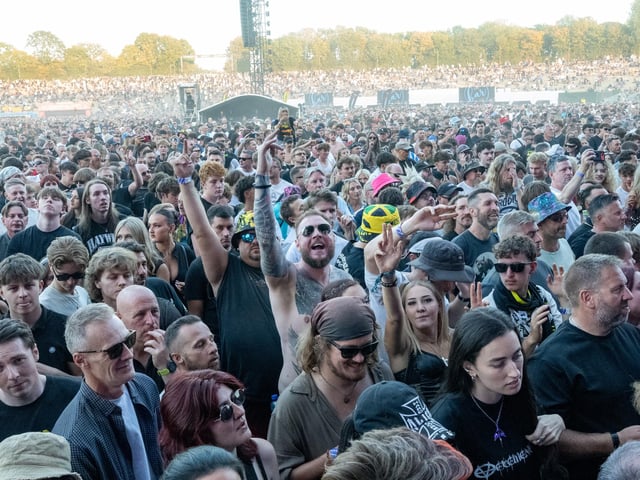 Fans watching acts perform on stage at the Warrior’s Dance festival at The National Bowl in Milton Keynes on Saturday, August 22, 2026. Photo by David Jackson.