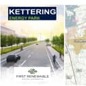 An artist's impression of the proposed Kettering Energy Park and a plan of the site/ First Renewable Developments