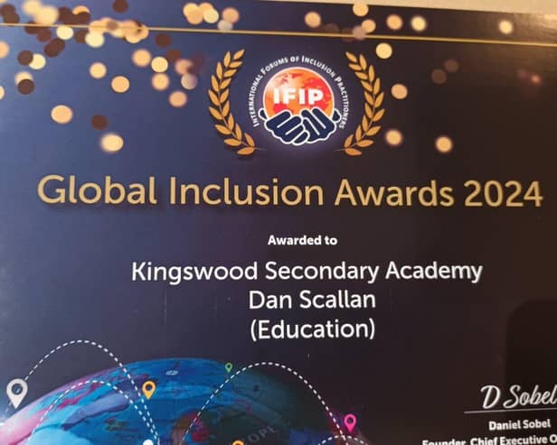 Kingswood Secondary Academy's Global Inclusion Awards 2024 certificate