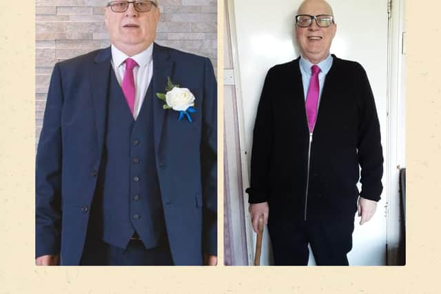 David Bottoms before and after reaching his target weight