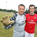 Eddie McGoldrick with actor Ralf Little during a charity match played in Raunds back in 2013