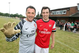 Eddie McGoldrick with actor Ralf Little during a charity match played in Raunds back in 2013