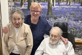 Home Manager Susan Watson with residents, Marion and David at Pytchley Court Care Home