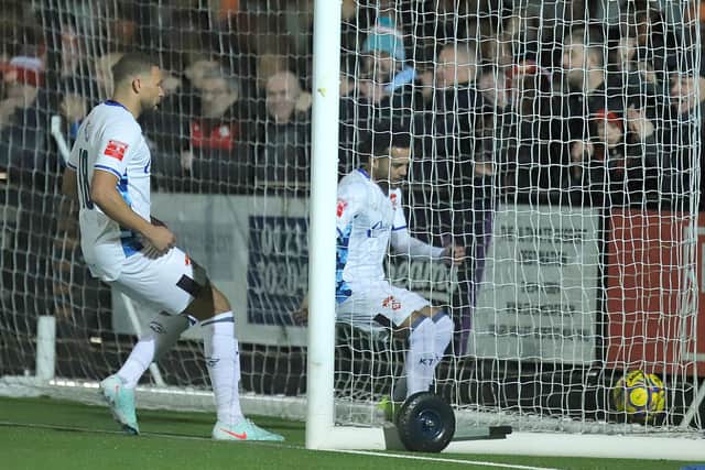 Devon Kelly-Evans pulls a goal back for Kettering (Picture: Peter Short)