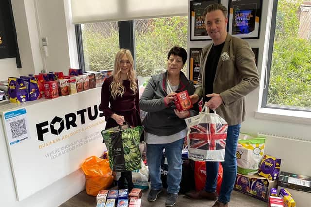 Jeanette collects a donation of eggs from Fortus in Northampton