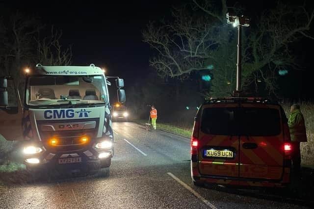 Police at the scene on Monday as the vehicles involved were recovered. Credit: Northants SCIU